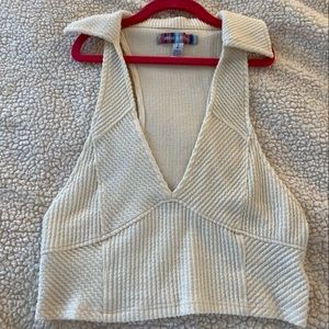 Urban Outfitters ribbed cream top with collar